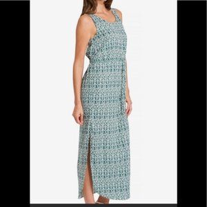 Maxi Dress w Long Side Vents Ikat Print Green by Octavia  M